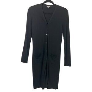 DKNY Womens Sz Medium Black Long Sleeves Travel Midi Dress or Duster Cardigan